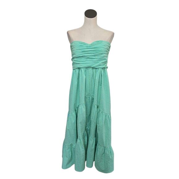 NWT Cinq a Sept Maurice Dress Women's 12 Strapless Cotton Seersucker Spring - Picture 1 of 12